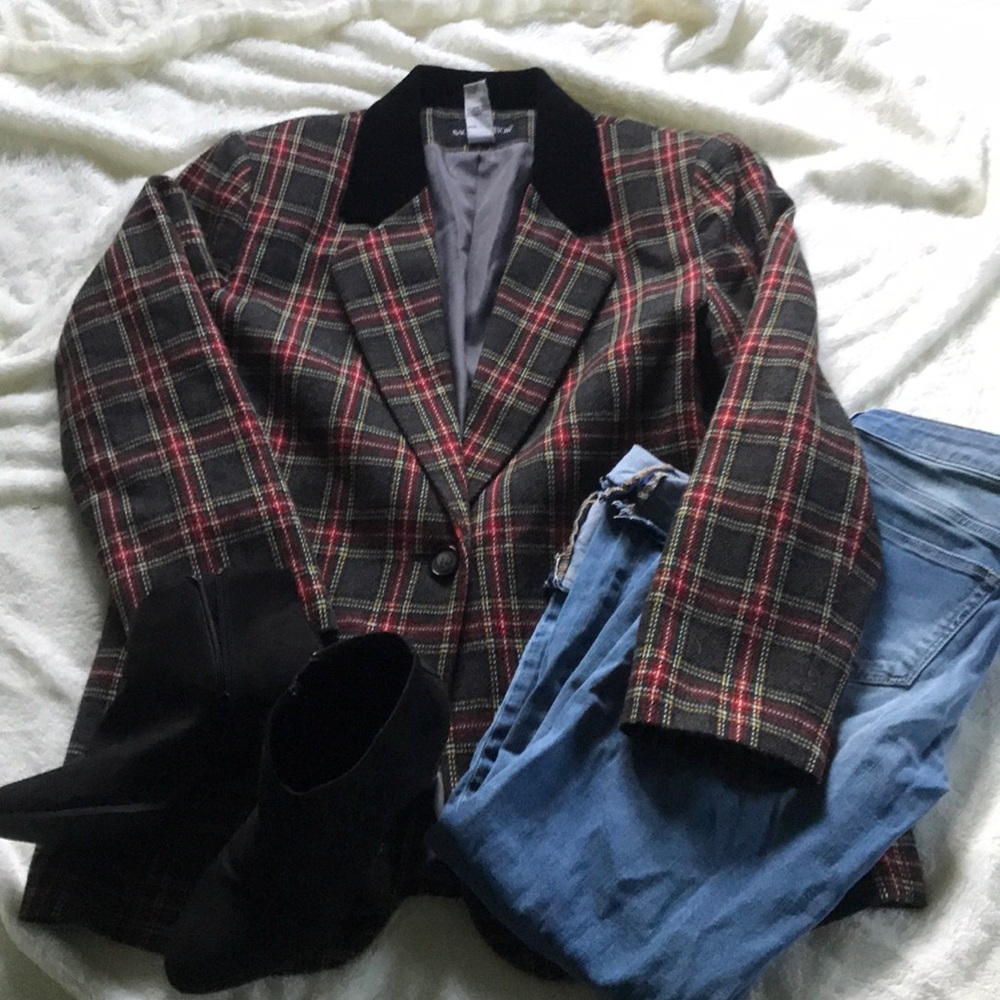 Sag Harbor Red Plaid Oversized Blazer